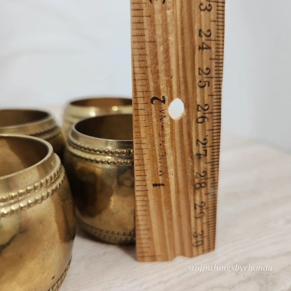 Hammered Brass Napkin Rings Wide Beaded‎ Accent Set Of 4